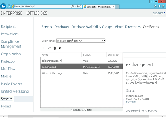 Exchange 2013 Installeren SSL Certificaat